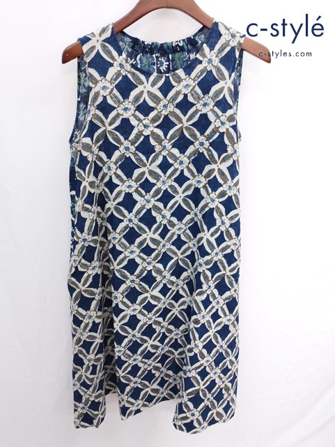 45R フォーティーファイブアール ノースリーブワンピース 0 インディゴ 藍染 花 総柄 コットン