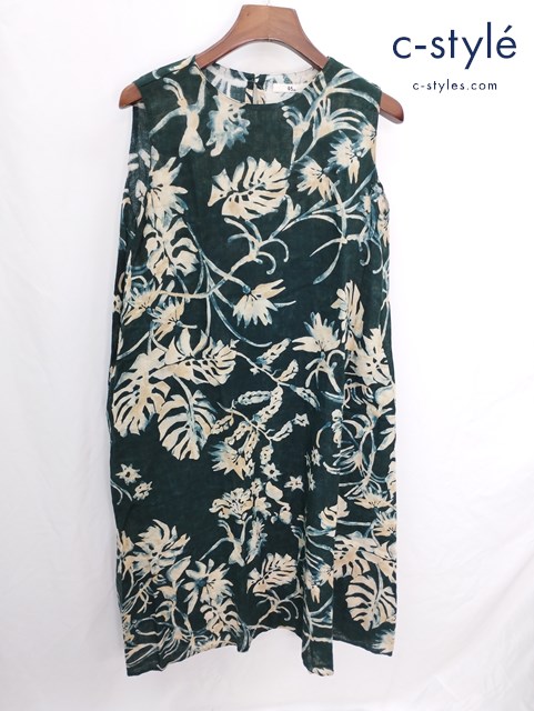 45R フォーティーファイブアール モンステラプリントワンピース 3 グリーン ノースリーブ コットン