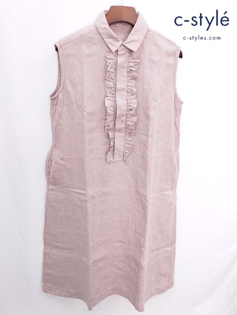 45R フォーティーファイブアール ノースリーブリネンワンピース 0 ピンク フリル 襟