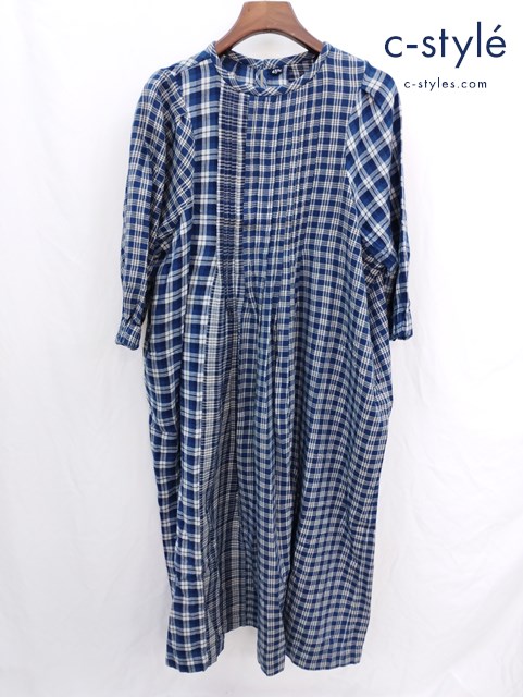 45R フォーティーファイブアール ワンピース 0 ネイビー系 チェック コットン ドレス