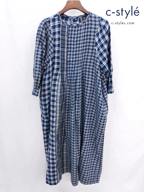 45R フォーティーファイブアール ワンピース 0 ネイビー系 チェック コットン ドレス
