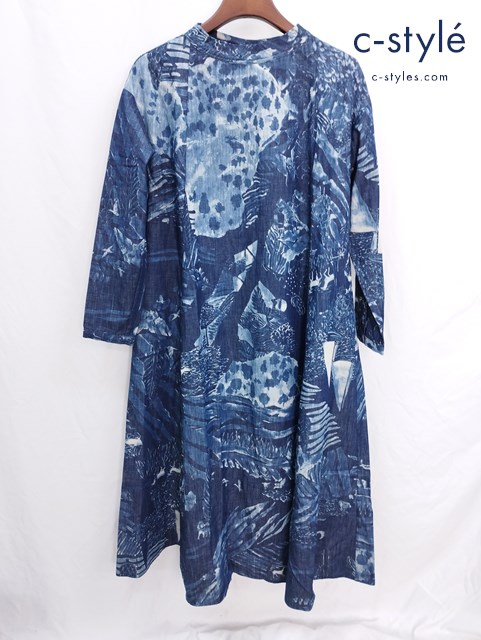 45R フォーティーファイブアール ワンダーランドプリントのドレス 0 インディゴ コットン ワンピース