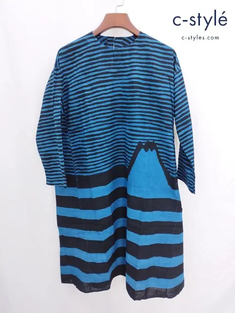 45R フォーティーファイブアール ストライプワンピース ブルー マウンテン コットン