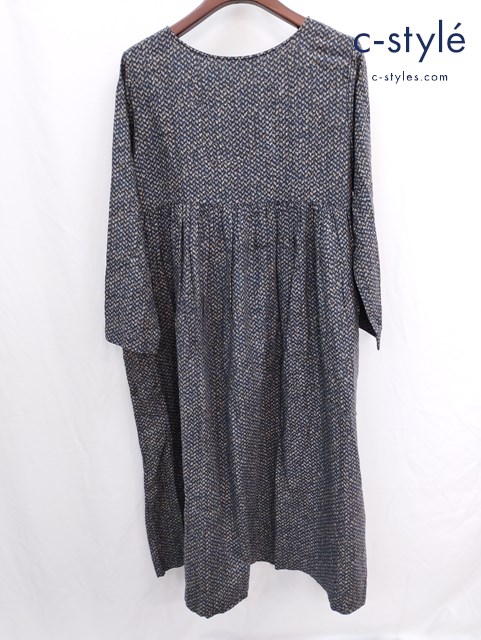 45R フォーティファイブアール ギャザー ワンピース 0 ネイビー系 コットン100％ 総柄