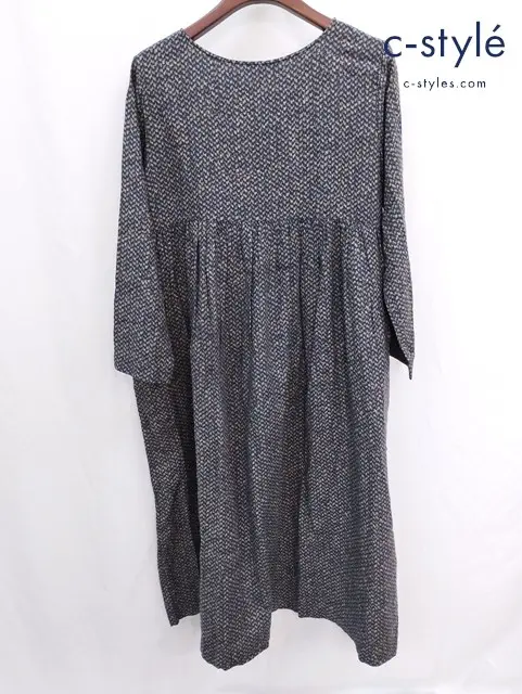 45R フォーティファイブアール ギャザー ワンピース 0 ネイビー系 コットン100％ 総柄