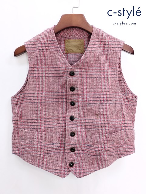 45R フォーティファイブアール コットンツイードの908ベスト 1 赤系 チェック柄 レディース