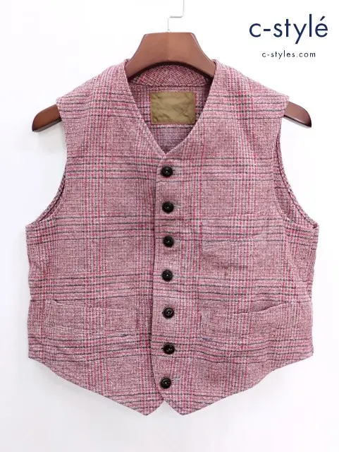45R フォーティファイブアール コットンツイードの908ベスト 1 赤系 チェック柄 レディース
