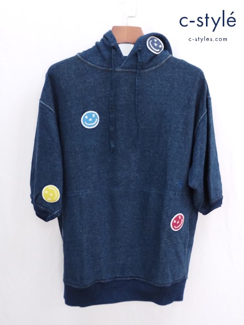 45R フォーティファイブアール ガーゼ裏毛の908ワッペンフーディ 2 インディゴ コットン レディース