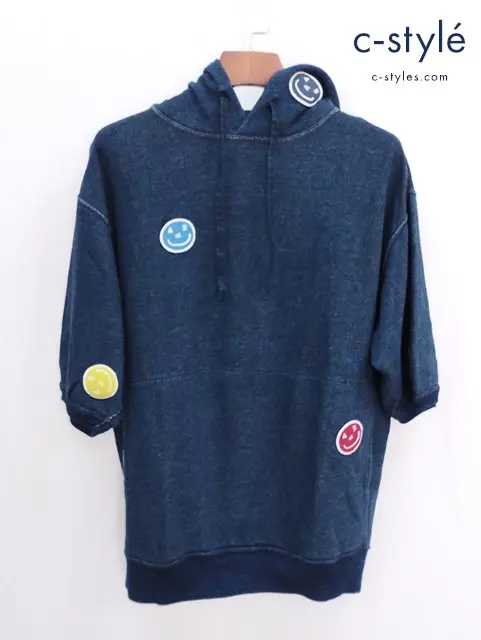 45R フォーティファイブアール ガーゼ裏毛の908ワッペンフーディ 2 インディゴ コットン レディース