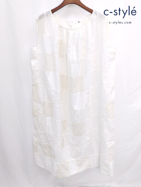 45R フォーティファイブアール ノースリーブ パッチワーク ワンピース 0 ホワイト系 コットン