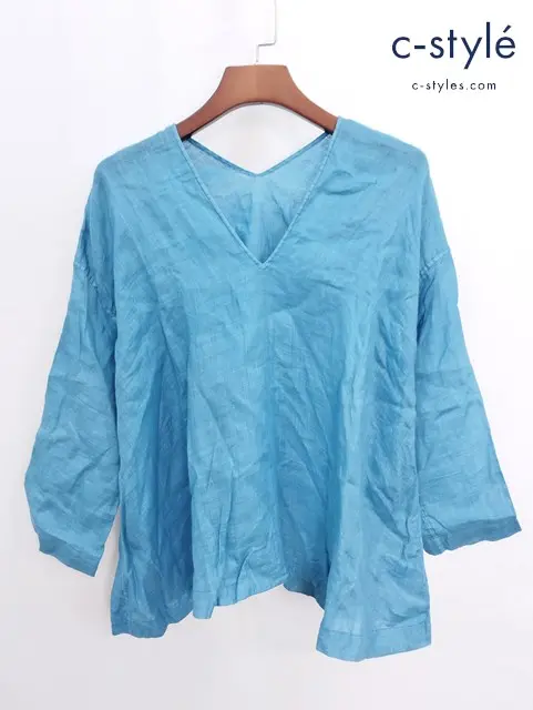 45R フォーティファイブアール 杢絞りリネン草木染ブラウス 0 ブルー系 レディース