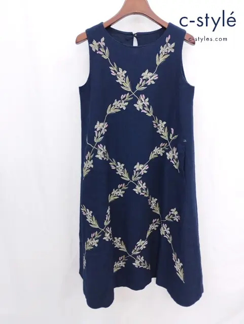 45R フォーティーファイブアール インディゴギマツイード刺繍ワンピース 0 インディゴ コットン 刺繍