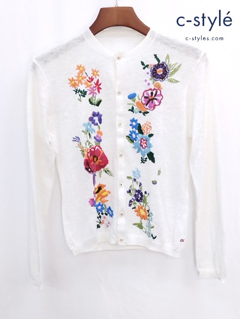 45R フォーティーファイブアール カーディガン 3 ホワイト 花 刺繍 コットン レディース