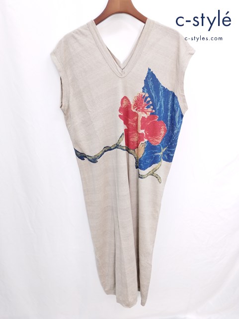 45R フォーティーファイブアール ロングワンピース 0 ベージュ リネン 花