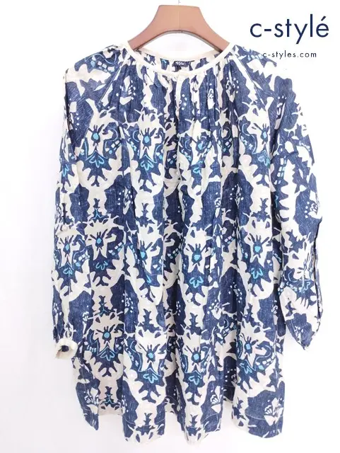 45R フォーティーファイブアール カットソー 0 インディゴ 総柄 リネン レディース