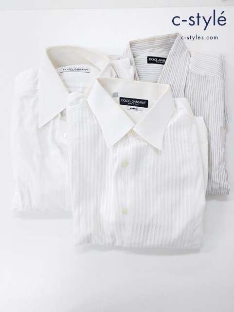 DOLCE&GABBANA ドルチェアンドガッバーナ Yシャツ 長袖 39/15 1/2 ホワイト マルチカラー ストライプ柄 計3点