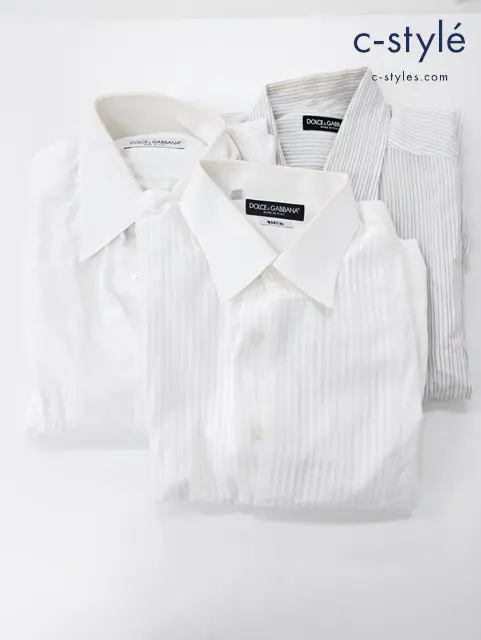 DOLCE&GABBANA ドルチェアンドガッバーナ Yシャツ 長袖 39/15 1/2 ホワイト マルチカラー ストライプ柄 計3点