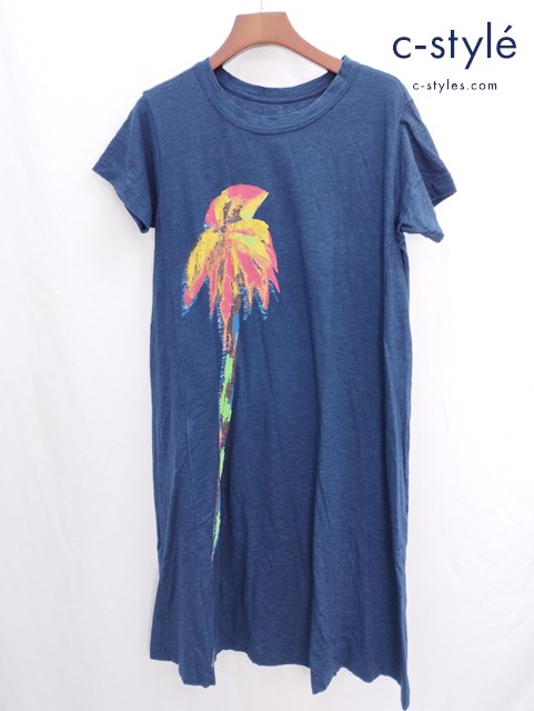 45R フォーティーファイブアール ワンピース ヤシの木プリント 3 ネイビー系 綿100％ 日本製 レディース