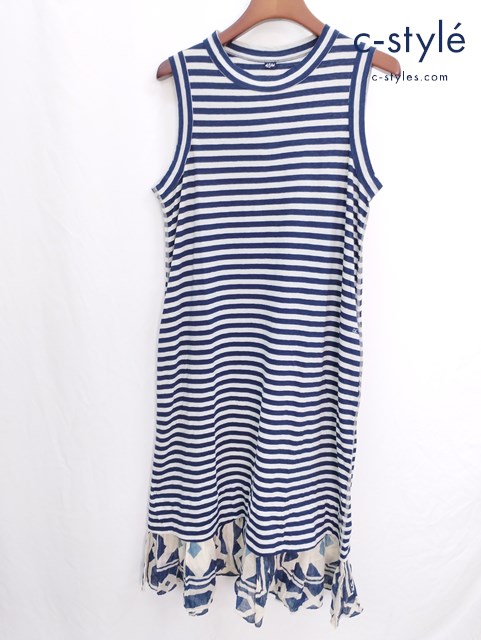 45R フォーティーファイブアール ノースリーブワンピース フリル ボーダー 0 藍染 インディゴ レディース