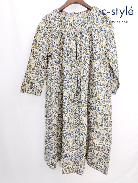 45R フォーティファイブアール タペットのお花柄ギャザードレス ベージュ系 ワンピース コットン