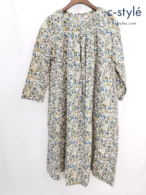 45R フォーティファイブアール タペットのお花柄ギャザードレス ベージュ系 ワンピース コットン