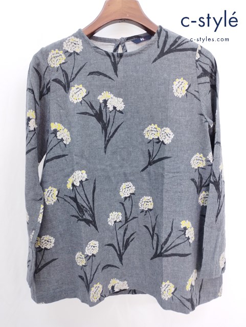 45R フォーティファイブアール 二重織ガーゼカミラプリントブラウス 3 グレー 花 コットン レディース