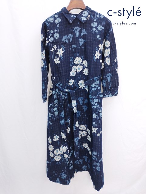 45R フォーティファイブアール 二重織のカントリーフラワードレス 2 インディゴ ワンピース 花柄