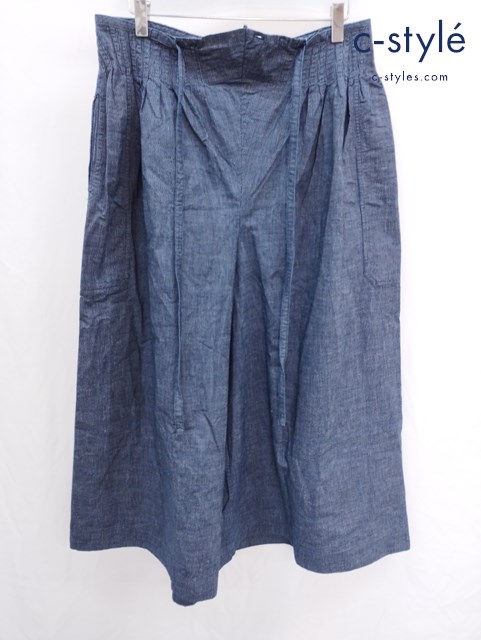 45R フォーティファイブアール 藍染めタックギャザーガウチョワイドパンツ 1 インディゴ レディース
