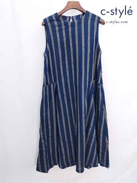 45R フォーティファイブアール 二重織り先染めワンピース 0 インディゴ ノースリーブ ストライプ