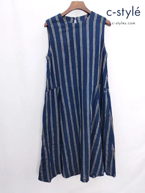 45R フォーティファイブアール 二重織り先染めワンピース 0 インディゴ ノースリーブ ストライプ