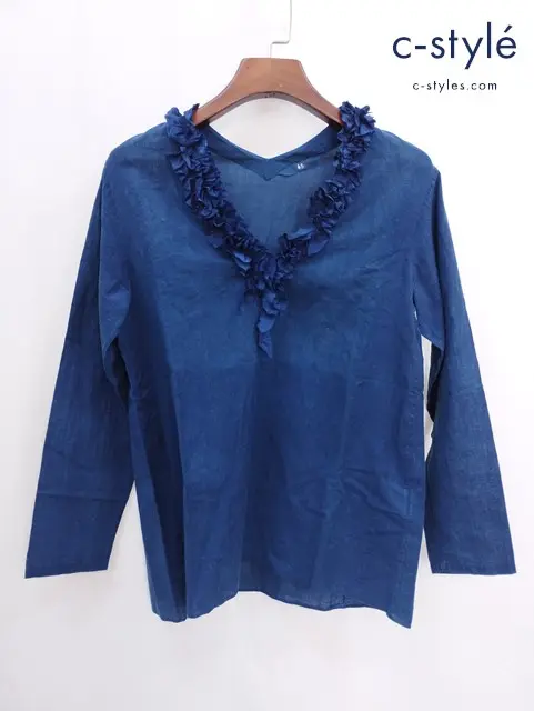 45R フォーティファイブアール ブラウス 2 インディゴ シルクフリル コットン レディース