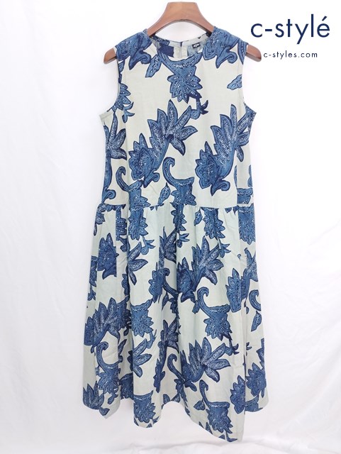 45R フォーティファイブアール 更紗プリントのドレス インディゴ ワンピース コットン ノースリーブ