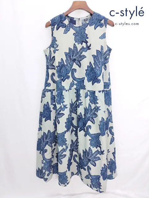 45R フォーティファイブアール 更紗プリントのドレス インディゴ ワンピース コットン ノースリーブ