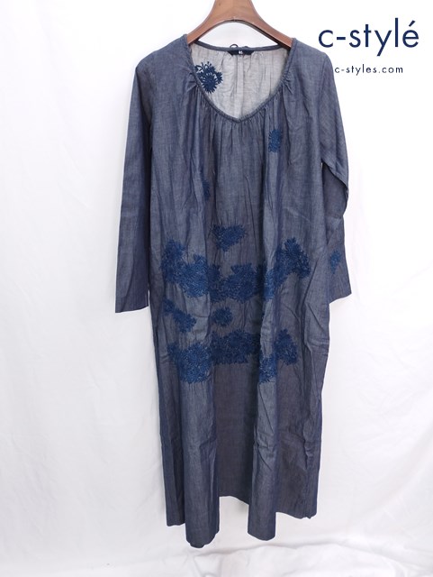 45R フォーティーファイブアール ワンピース シルキーデニムフラワー刺繍 0 インディゴ 7015022 レディース