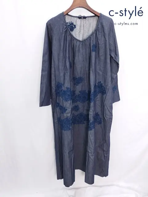 45R フォーティーファイブアール ワンピース シルキーデニムフラワー刺繍 0 インディゴ 7015022 レディース