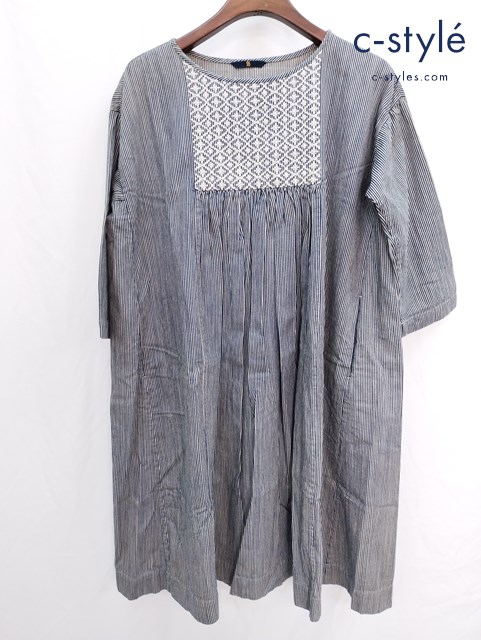 45R フォーティーファイブアール ワンピース 長袖 七分丈 0 ネイビー系 ストライプ柄 8-12-5914 レディース