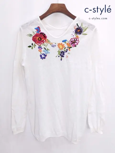 45R フォーティーファイブアール ギマニットトップス プルオーバー 2 ホワイト 花刺繍 レディース