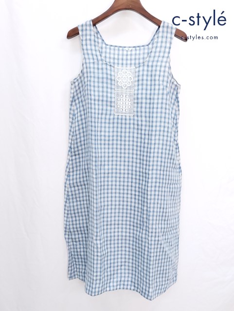 45R フォーティーファイブアール ワンピース 2 青×白 チェック柄 日本製 レディース