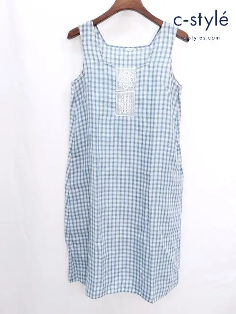 45R フォーティーファイブアール ワンピース 2 青×白 チェック柄 日本製 レディース