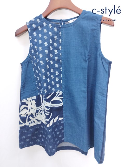 45R フォーティファイブアール ノースリーブ ブラウス インディゴ コットン レディース