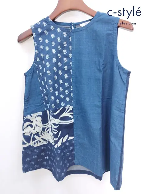 45R フォーティファイブアール ノースリーブ ブラウス インディゴ コットン レディース