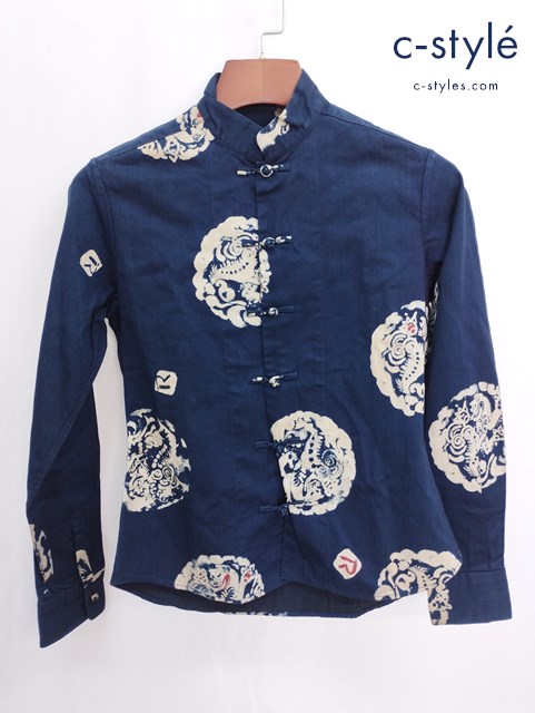 45rpm 長袖シャツ 3 インディゴ 総柄 コットン レディース