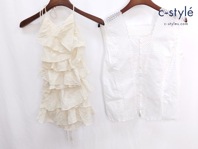 45R Badou-R フリル キャミソール カットワーク ノースリーブ 2 ベージュ ホワイト