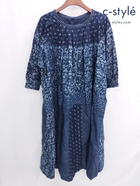 45R フォーティファイブアール タペットの小花パッチワークドレス インディゴ ワンピース