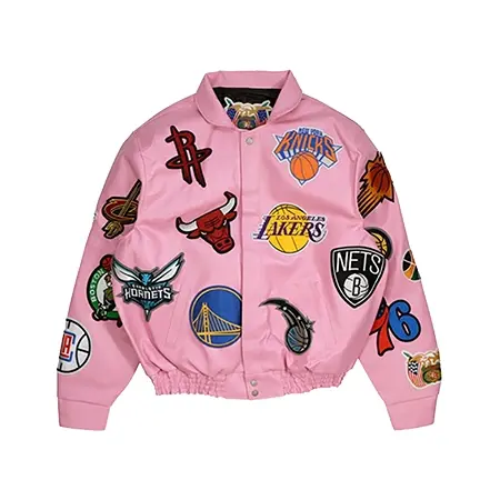JEFF HAMILTON(ジェフハミルトン) ジャケット  NBA COLLAGE VEGAN LEATHER JACKET NBA-201 (PINK)