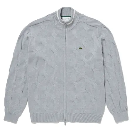 L+C41:C91ACOSTE(ラコステ) カーディガン 変形ケーブルジップアップコットンニットテニスカーディガン