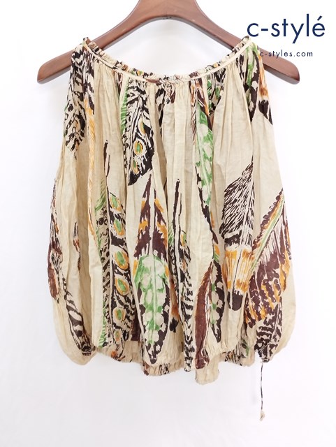 45R フォーティファイブアール シルク混 ノースリーブ ブラウス 0 ベージュ系 レディース コットン 総柄