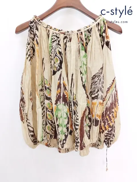 45R フォーティファイブアール シルク混 ノースリーブ ブラウス 0 ベージュ系 レディース コットン 総柄