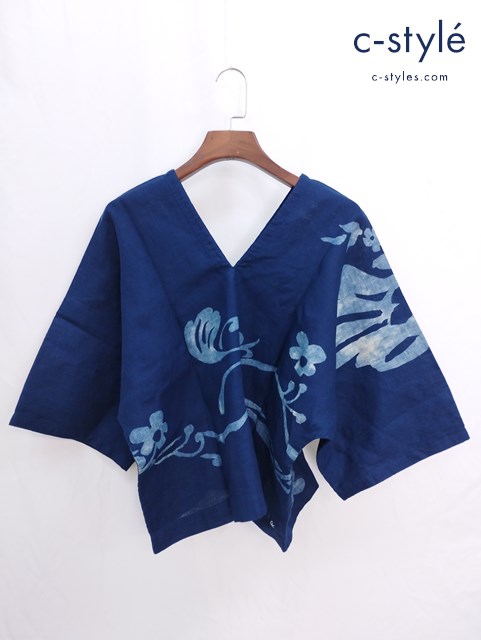 45R フォーティファイブアール ブラウス インディゴ 0 コットン 柄 レディース