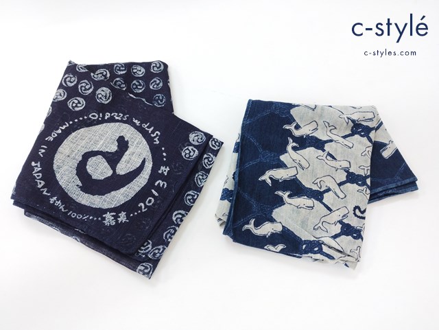 45R フォーティファイブアール 天竺のスイムポコバンダナ インディゴ スカーフ ネイビー 総柄